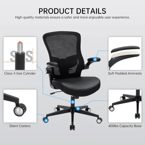 Miniatura 8 de Silla de oficina, 400 libras, ergonómica y resistente, con soporte lumbar ajustable, silla de computadora de malla transpirable con reposabrazos