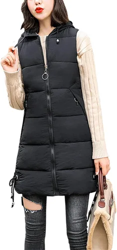 Miniatura 2 de Arssm Chaleco largo y cálido de invierno para mujer sin mangas acolchado chaleco ligero con bolsillos