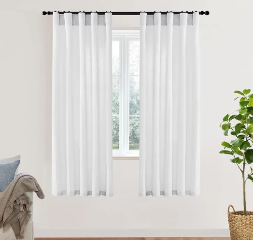 Miniatura 55 de XTMYI - Cortinas transparentes de 54 pulgadas de largo, juego de 2 paneles para baño, cortinas cortas de lino y algodón con semi privacidad