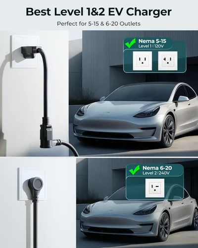 Miniatura 4 de Ecogenix Cargador móvil Tesla de nivel 1/2, cable de carga portátil para el hogar de 16A/110V-240V para Modelo 3/Y/S/X, amperaje ajustable, apto