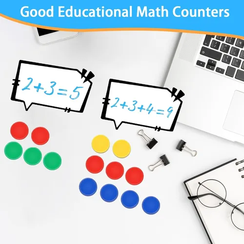 Miniatura 6 de 200 contadores matemáticos, fichas de bingo de 1 pulgada, 4 colores con caja de almacenamiento, fichas de póquer de plástico, para educación
