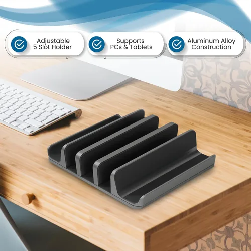 Miniatura 4 de Elestoria Soporte vertical para laptop con 5 ranuras, soporte vertical de aluminio para computadora de escritorio, compatible con MacBook Pro/Air