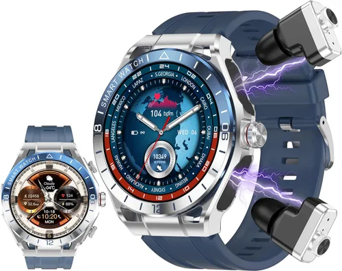 Reloj inteligente con auriculares, llamadas Bluetooth puede responder y hacer llamadas, rastreador de fitness deportivo con paso, material metálico,