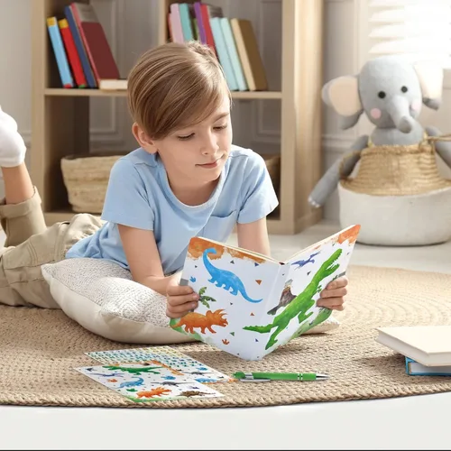 Miniatura 5 de WERNNSAI Diario Luminoso de Dinosaurio para Niños, Diario Secreto con Llaves de Cerradura, Cuaderno con Bolígrafo y Calcomanías, Regalo