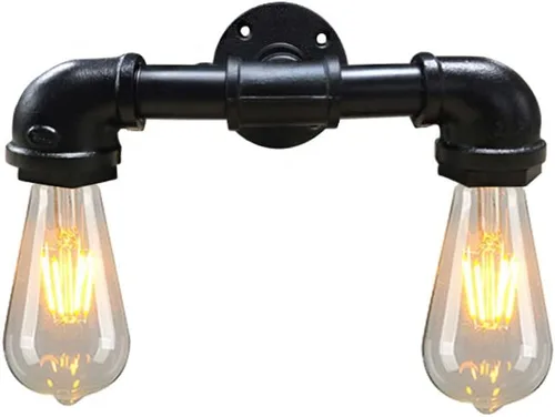 Miniatura 7 de Lámpara de pared de tubo de agua de 2 luces, estilo retro, industrial, para montaje en pared, lámpara de pared de metal Steampunk, estilo vintage