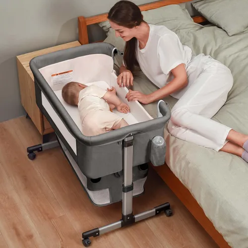 Miniatura 12 de Soobaby Cuna para bebé, cuna 3 en 1, cama portátil ajustable para bebé, cuna para recién nacido, cama imprescindible para bebé, color caqui
