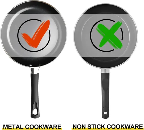 Miniatura 8 de Juego de utensilios de cocina de acero inoxidable de 18 y 10 piezas, 9 piezas de utensilios de cocina de metal de 14 pulgadas de largo, resistentes