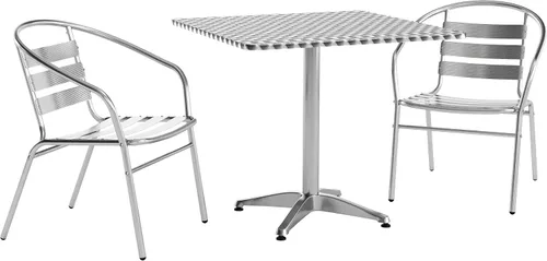 Flash Furniture Lila - Juego de mesa cuadrada de aluminio para interiores y exteriores de 31.5 pulgadas con 2 sillas traseras de listones