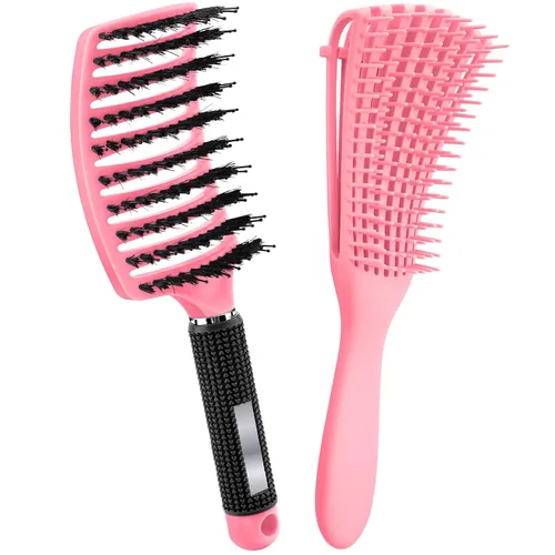 Miniatura 7 de Juego de 2 cepillos para el cabello, cepillos para el cabello para mujeres, hombres y niños, para cabello húmedo y seco, rizado, grueso, fino, Verde
