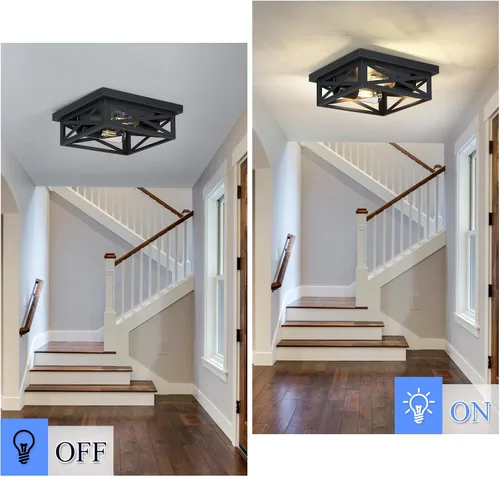 Miniatura 6 de SKEJAO Lámpara de techo de montaje empotrado negra, 2 luces cuadradas para pasillo, montaje de techo para granja, cocina, pasillo, dormitorio