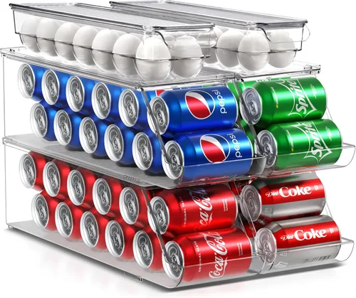 Miniatura 10 de Sorbus Organizador de latas de soda para refrigerador y soporte para huevos para refrigerador, 1 dispensador apilable para latas con capacidad