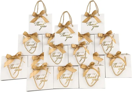 Miniatura 19 de TKSBAG Paquete de 50 pequeñas bolsas de regalo de agradecimiento con asas de 5.5 x 2.3 x 4.7 pulgadas, mini bolsas de regalo negras a granel