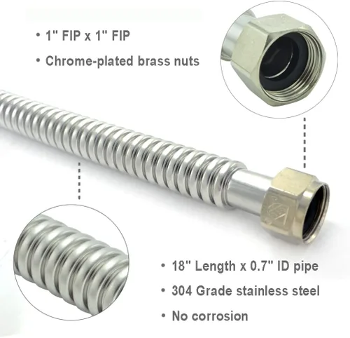 Miniatura 2 de TT FLEX Conector de calentador de agua corrugado de acero inoxidable flexible para calentador de agua, suavizador de agua, 1 pulgada FIP x 1 pulgada