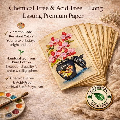 Miniatura 4 de Papel de acuarela hecho a mano de 8 x 6 pulgadas, 50 hojas de 5.29 oz/m² con borde grueso, papel 100% algodón virgen, papel de acuarela mixto