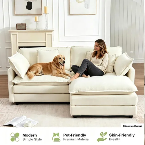 Miniatura 5 de Sofá modular modular con otomano: sofá moderno en forma de L de 76.7 pulgadas, cómodo sofá biplaza, sofá de 3 plazas de felpilla con almohada