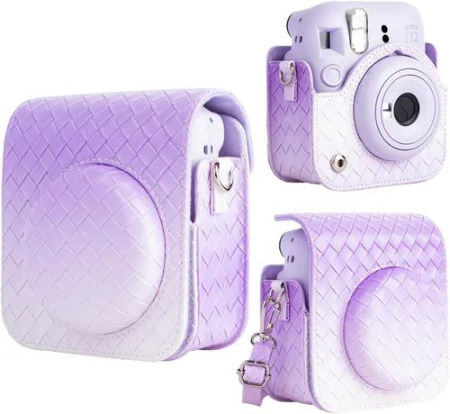 Miniatura 8 de MUZIRI KINOKOO Funda para cámara de película instantánea Fujifilm Instax Mini 12, cuero sintético degradado tejido venas Fuji Mini 12 funda Tejido
