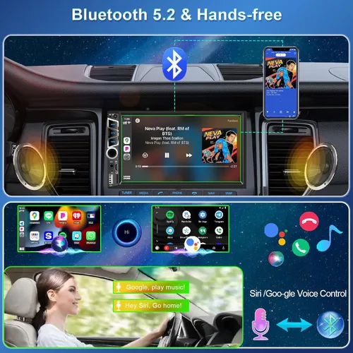 Miniatura 5 de Estéreo de Coche de 7" Doble DIN con Apple CarPlay Inalámbrico, Radio de Coche Integrado Bluetooth 5.2, Pantalla Táctil IPS 1024x600, Radio FM