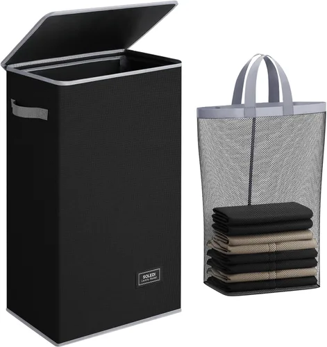 Miniatura 43 de SOLEDI - Canasta de lavandería con tapa de 100L, canasta de ropa plegable grande y alta, cesta de lavandería con bolsa removible fácil