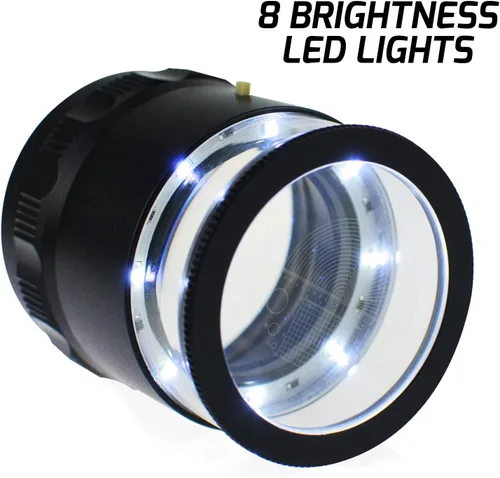 Miniatura 2 de Jewelers Loupe - Lupa de aumento 10X con 8 luces LED y 4 lentes de escala de vidrio, lupa de joyería de 0.98 pulgadas (0.197 in) campo de visión