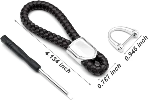 Miniatura 6 de Llaveros de cuero para llavero de automóvil, soporte de metal resistente con anillo en D para hombres y mujeres, 1 paquete, negro, largo