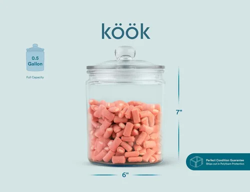 Miniatura 8 de KooK Contenedores de almacenamiento de vidrio con tapas, 1/2 galón, juego de 2, tarros de cocina de vidrio, recipientes de almacenamiento