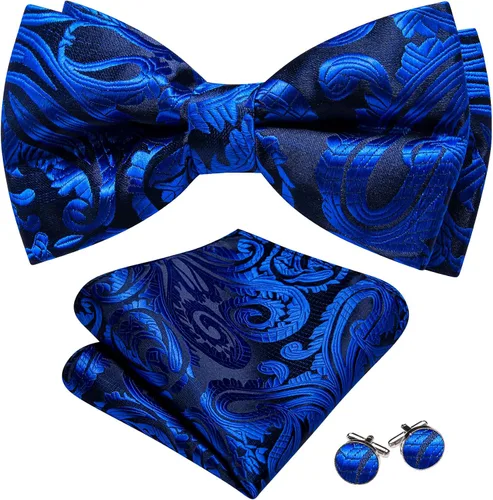 Miniatura 71 de Barry.Wang Conjunto de chaleco de pajarita para hombre, chaleco con cuello en V de seda jacquard de cachemira, gemelos de pañuelo formal/ocio, boda
