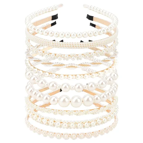 Miniatura 9 de AMCAMI 10 diademas de metal con cuentas de perlas, lindas diademas antideslizantes para niñas y mujeres, accesorios para el cabello para niñas