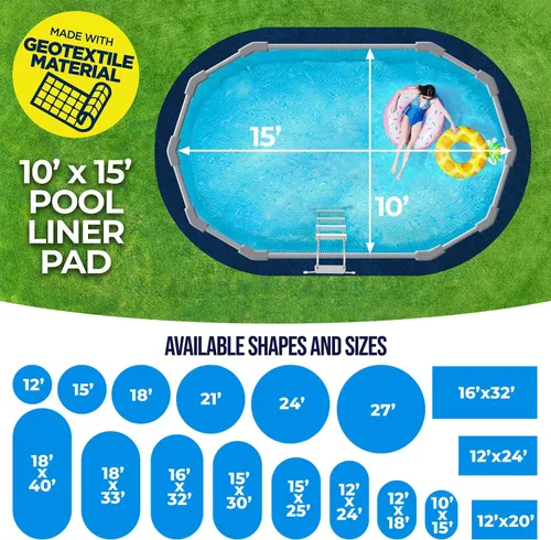 Miniatura 4 de Shop Square Almohadilla ovalada de revestimiento de piscina de 10 pies por 15 pies para piscinas sobre el suelo, acolchado debajo de la piscina