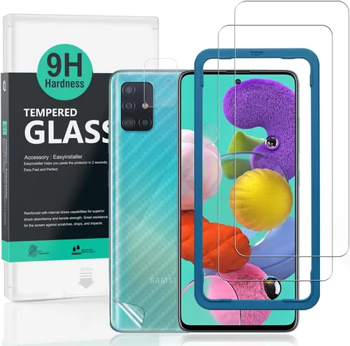 Ibywind Protector de pantalla para SamSung Galaxy A51, con 2 piezas de vidrio templado, 1 protector de lente de cámara, 1 película de fibra de