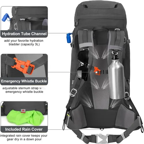Miniatura 4 de N NEVO RHINO - Mochila de senderismo con marco interno 50, 60, 65, 70 y 80 L, mochila impermeable para escalar, camping, con cubierta de lluvia 07