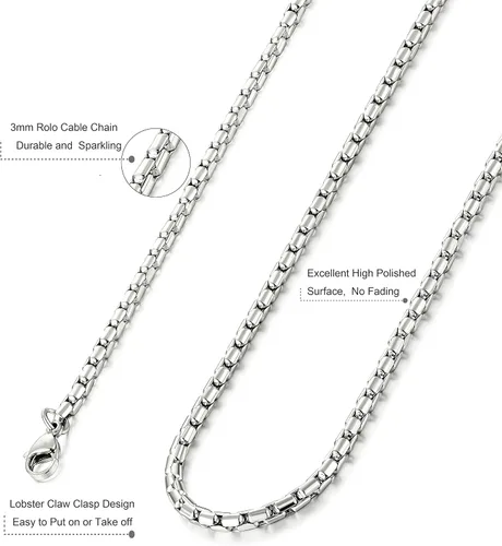Miniatura 3 de ORAZIO 3MM Stainless Steel Chain Cross Pendant Necklace for Men 22 24 30 Inches