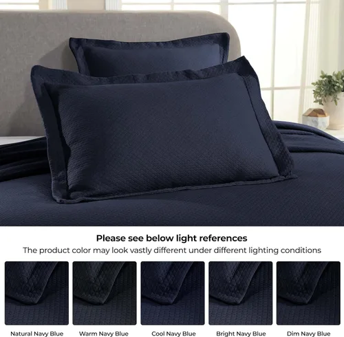Miniatura 5 de Cubrecama doble Superior Diamond Solitaire de algodón de primera calidad Jacquard Matelassé con fundas de almohada a tono, color aguamarina, Azul