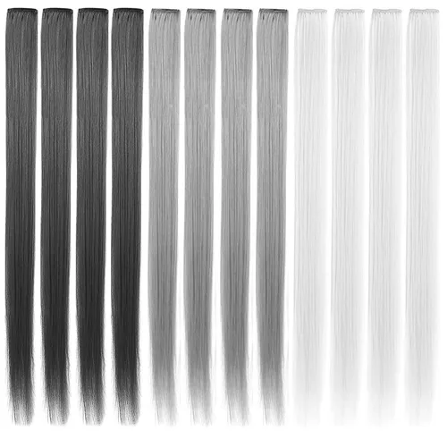 Miniatura 8 de 12 extensiones de cabello de colores rectas de 20 pulgadas, extensiones de cabello sintético con clip, color arcoíris, con reflejos, para fiesta