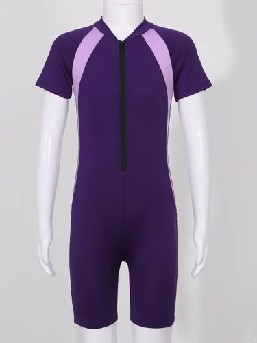 Miniatura 2 de vastwit Traje de baño de una pieza para niñas y niñas, traje de baño de manga corta con cremallera