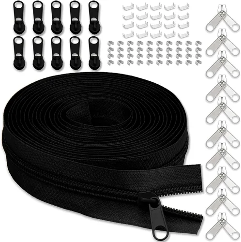 Cinta de cremallera de nailon #5 para costura: YZSFIRM 10 yardas negras por yarda Cremalleras de bobina de nailon para manualidades de costura DIY