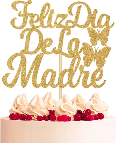 Feliz Día de la Madre - Decoración para tartas con texto en inglés "Happy Day De la Madre", decoración española para tartas con la frase "Best Mom