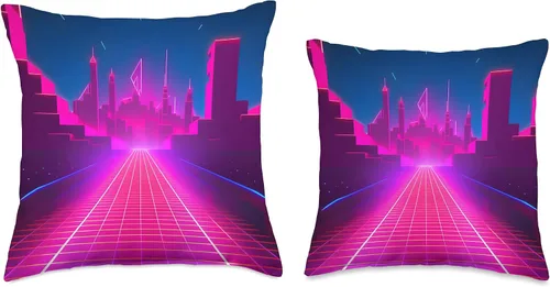 Miniatura 3 de PP Accessories Retrowave Street 80s Vaporwave Synthwave Throw Pillow, 16x16, Multicolor