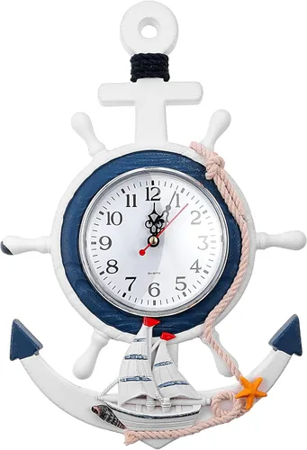 BESPORTBLE Reloj náutico de anclaje de pared con temática de playa, reloj de barco costero, decoración de pared estilo mediterráneo, adorno para el