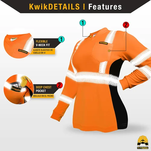 Miniatura 4 de KwikSafety - Charlotte, NC - Vixen Hi Vis Long Sleeve Safety Shirt for Women [Angel Hair Reflective Tape] Manga larga Naranja