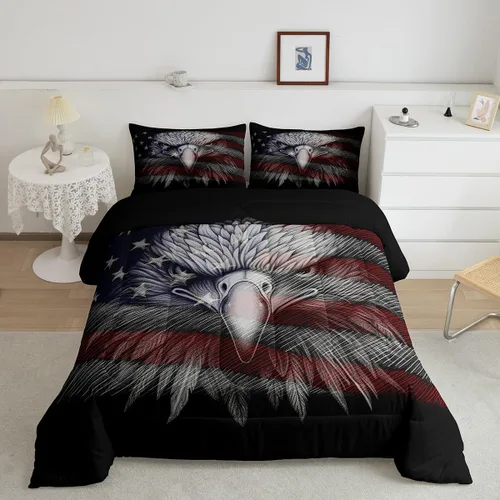Miniatura 11 de Feelyou Juego de edredón de camuflaje del ejército con bandera estadounidense, decoración militar, camuflaje verde selva, bandera de Estados Unidos