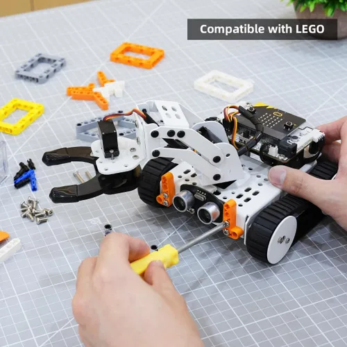 Miniatura 5 de Qtruck - Robot inteligente 4 en 1 para programación Micro:bit V2, proyecto STEM, kit de robot educativo, auto tanque rastreado para principiantes