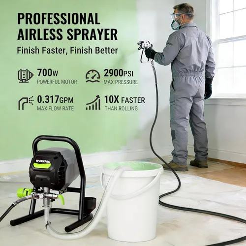 Miniatura 2 de WORKPRO Pulverizador de pintura sin aire de 700 W, 2900 PSI, pulverizador de pintura eléctrico sin adelgazamiento de alta eficiencia con varilla