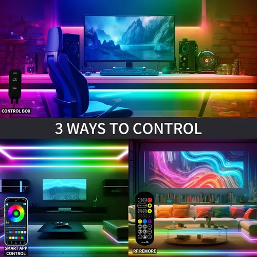 Miniatura 4 de Tira de luces LED de 20 pies COB Smart IC, luces LED RGB de 24V para dormitorio con control remoto RF, botón de aplicación inteligente