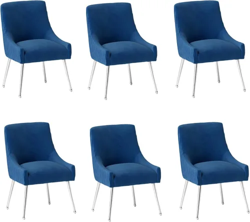 Miniatura 14 de Sillas de comedor de estilo moderno de terciopelo tapizado, silla de acento de tocador con barra vertical, silla capitonada con patas plateadas