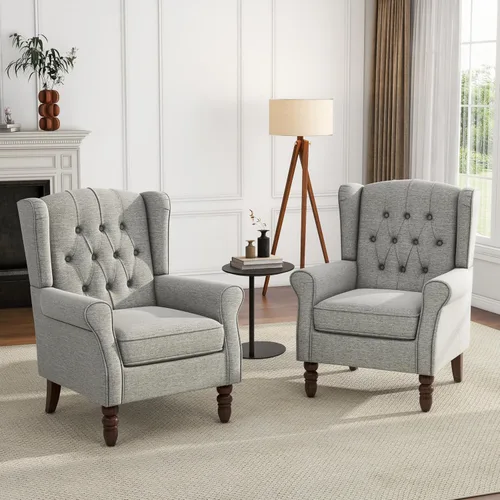 Miniatura 19 de Silla de Acento de Respaldo Alto, Sillón Tapizado en Tela para Sala de Estar, Sillón Wingback con Estampado Floral con Patas de Madera Maciza, Sofá