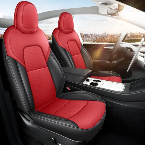 Miniatura 25 de Fundas de Asiento Negras para Tesla Model Y, Funda de Asiento de Coche Tesla de 12 Piezas, Impermeable, Cuero Nappa, Totalmente Envueltas, Negro