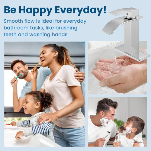 Miniatura 9 de Airuida Grifo de Baño con Acabado Cromado Pulido Boquilla de Cascada Mango Único Agujero Único Grifo de Lavabo de Baño 1 o 3 Agujeros Grifo de cromo