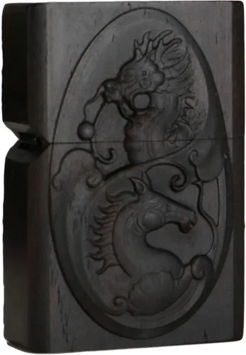 Miniatura 45 de Carcasa exterior tallada en madera negra de ébano natural para kit de inserción Zippo (Kwan Yin Goddess Dragon Phoenix)