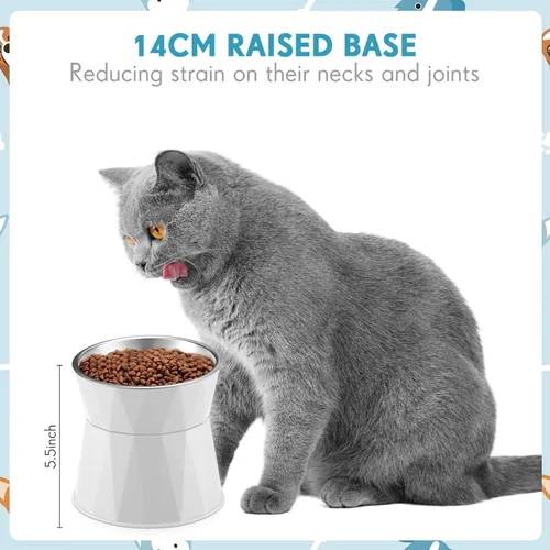 Miniatura 3 de Lallisa Comedero para gatos, 2 cuencos elevados de acero inoxidable con soporte elevado ajustable, tazón antideslizante para alimentos y agua