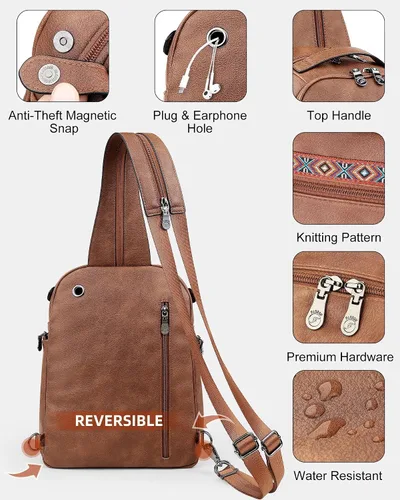 Miniatura 7 de FADEON Bolso bandolera grande para mujer, bolso cruzado de cuero de diseñador, mochila convertible, mochila antirrobo para viajes, 1 estilo retro 1